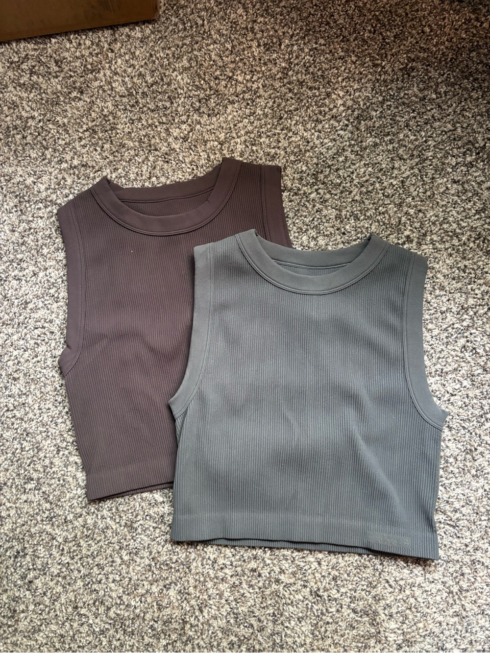 Ribbed Sleeveless Crop Tank Tops - Brown & Gray